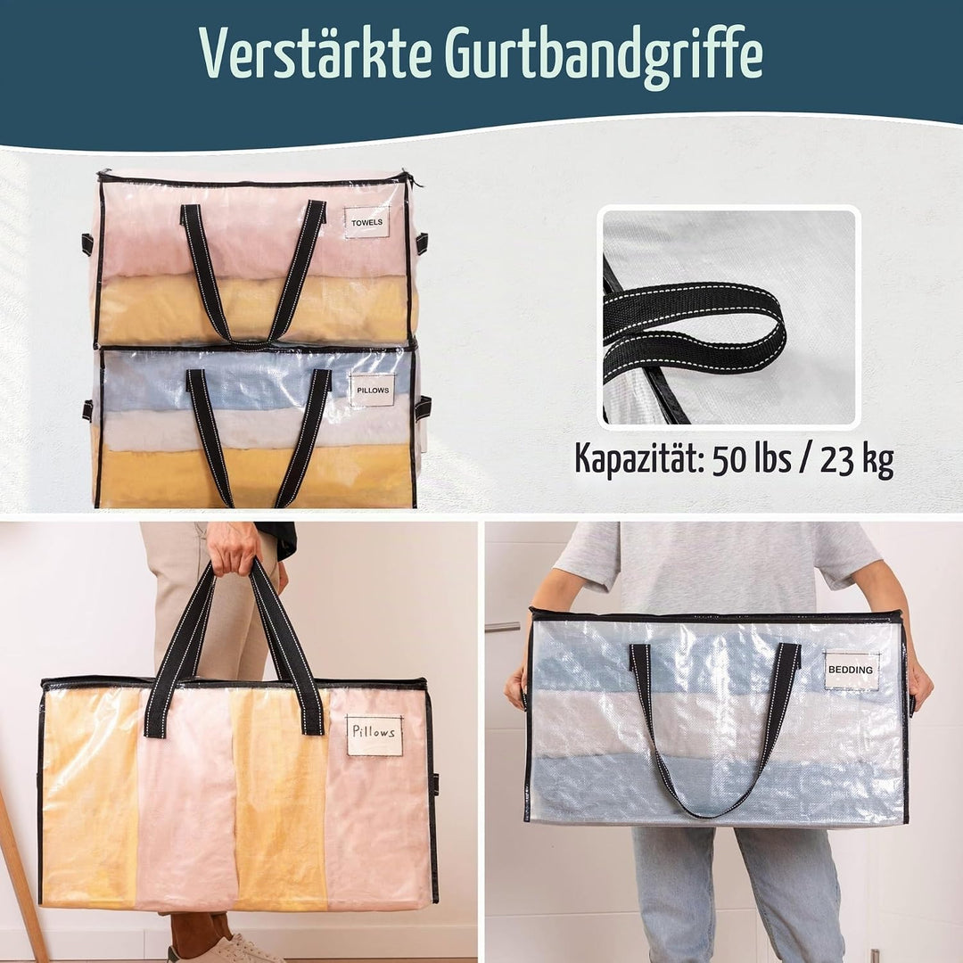 VENO Umzugstaschen 6 Stück Aufbewahrungstasche mit Griffe und Reissverschlüssen, Kleideraufbewahrung