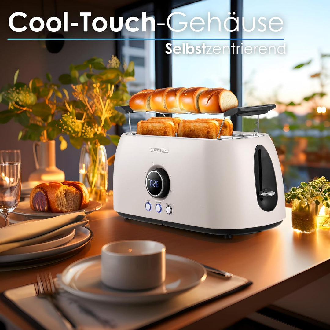 Steinborg Toaster 4 Scheiben mit Brötchenaufsatz Langschlitztoaster Toastautomat Automatische Abscha