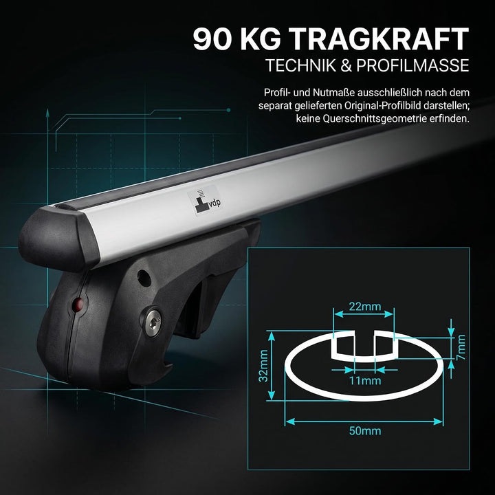 Dachträger universal - VDP Aluminium Relingträger 120 cm für offene Dachreling, universal Dachträger