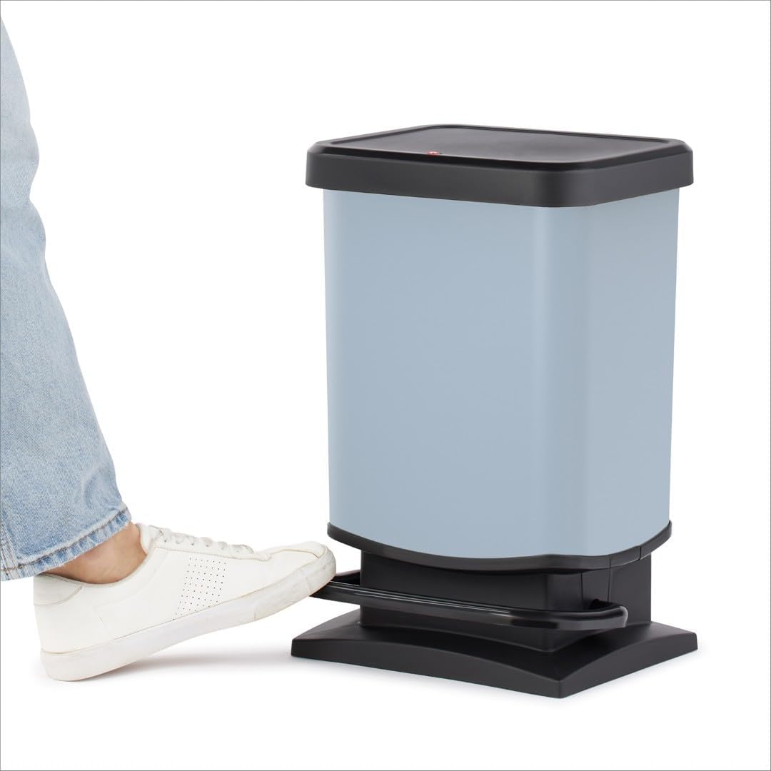 Rotho Paso Mülleimer 20l mit Deckel, Kunststoff (PP recycelt) BPA-frei, blau, 20l (29.3 x 26.6 x 45.
