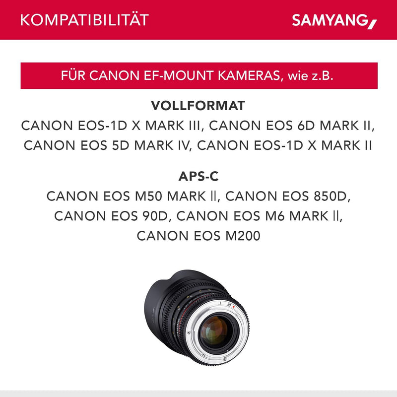 Samyang 50/1,5 Objektiv Video DSLR Canon EF manueller Fokus Videoobjektiv 0,8 Zahnkranz Gear, Porträ