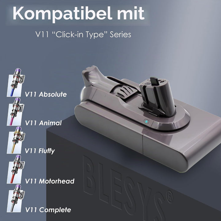 BLESYS V11 Ersatzakku 3900mAh für Dyson V11 (SV15/SV16) Staubsauger, Typ-Klicksystem Push-in-Install