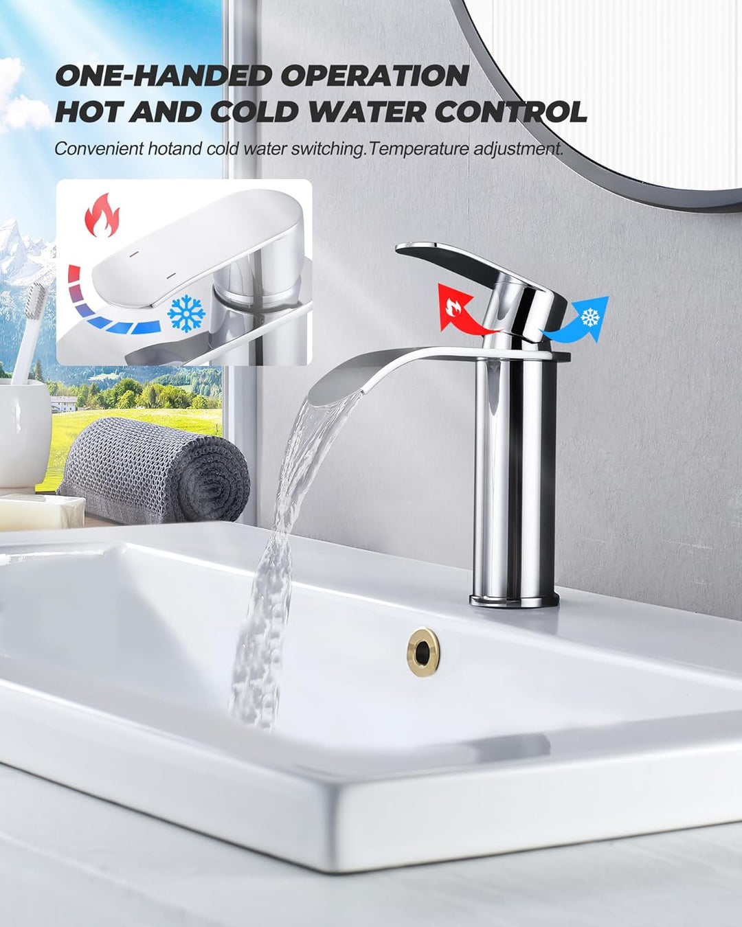 ARCORA Wasserhahn Bad, Hochdruck Waschtischarmatur wenig Lärm aus Edelstahl Einhandmischer Wasserfal
