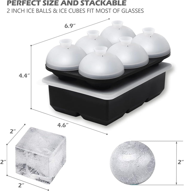 HONYAO Eiswürfelform Kugel Silikon mit Deckel, 5cm Runde Eiskugelform + Quadratische Eisformen BPA F