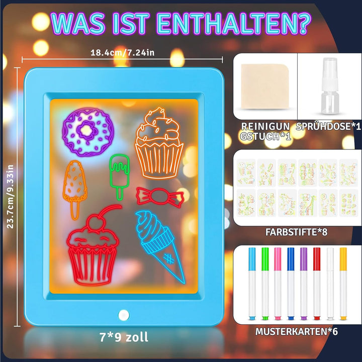Leuchtendes Led Zeichenbrett für Kinder, Led Maltafel Zaubertafel mit 8 Farben Stift, 8 Beleuchtungs