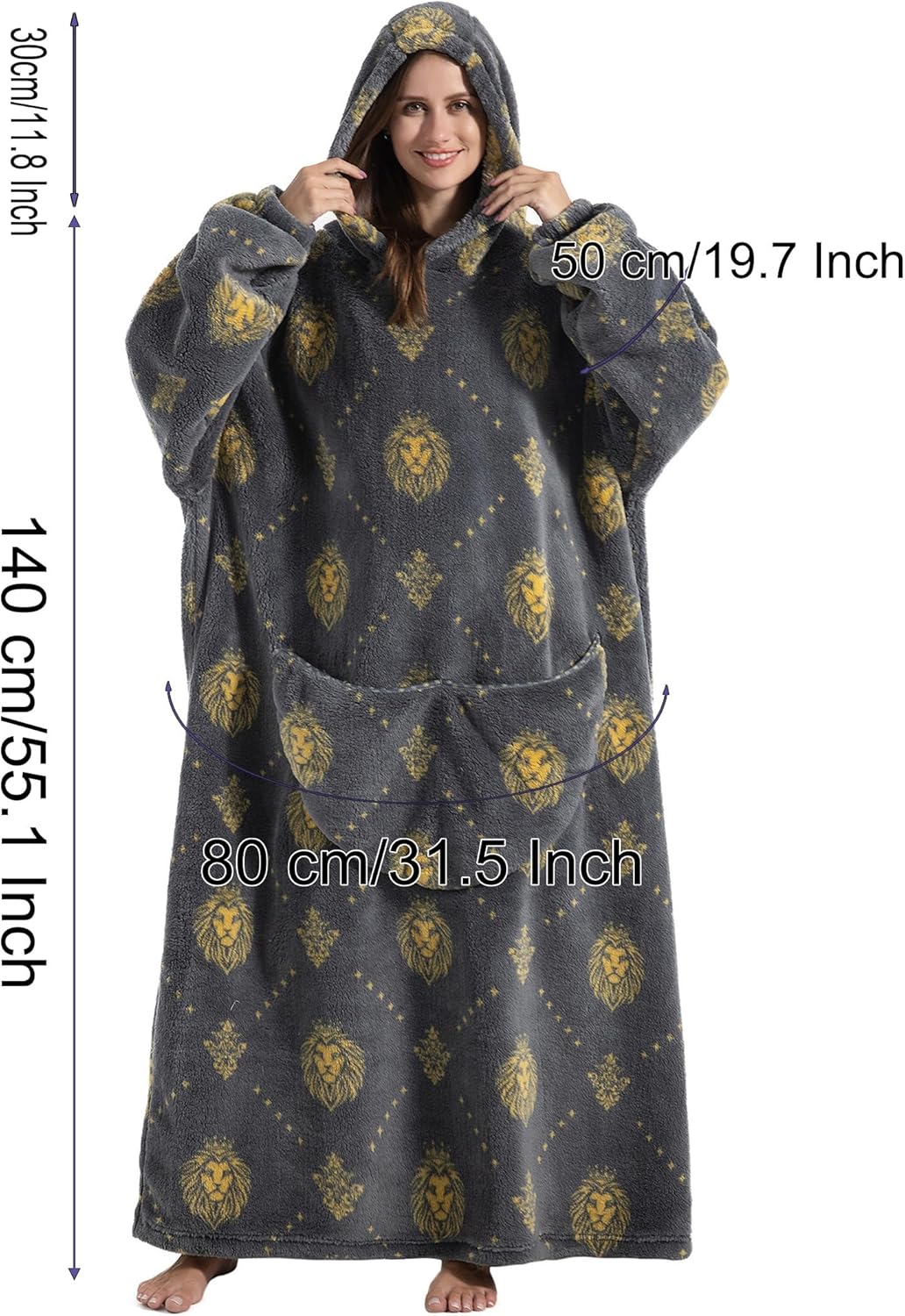JOREAY Lange Hoodie Decke mit Ärmeln für Damen Herren, Kuschelig Deckenpullover, XXL Übergrosse Deck