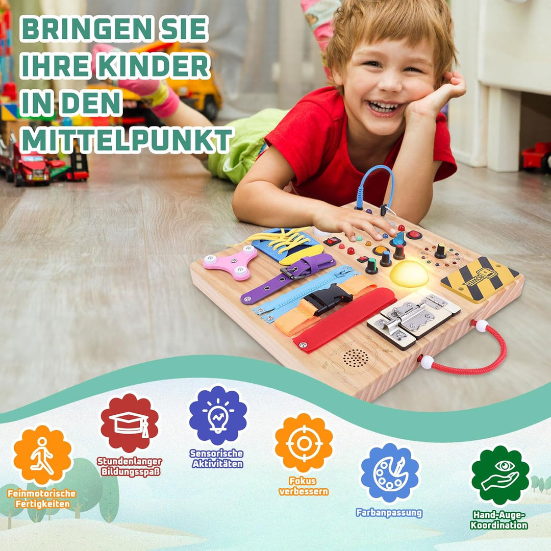 23 in 1 Busy Board Montessori Spielzeug ab 1 jahr Activity Board Holzspielzeug Mit 15 Schaltern, 26