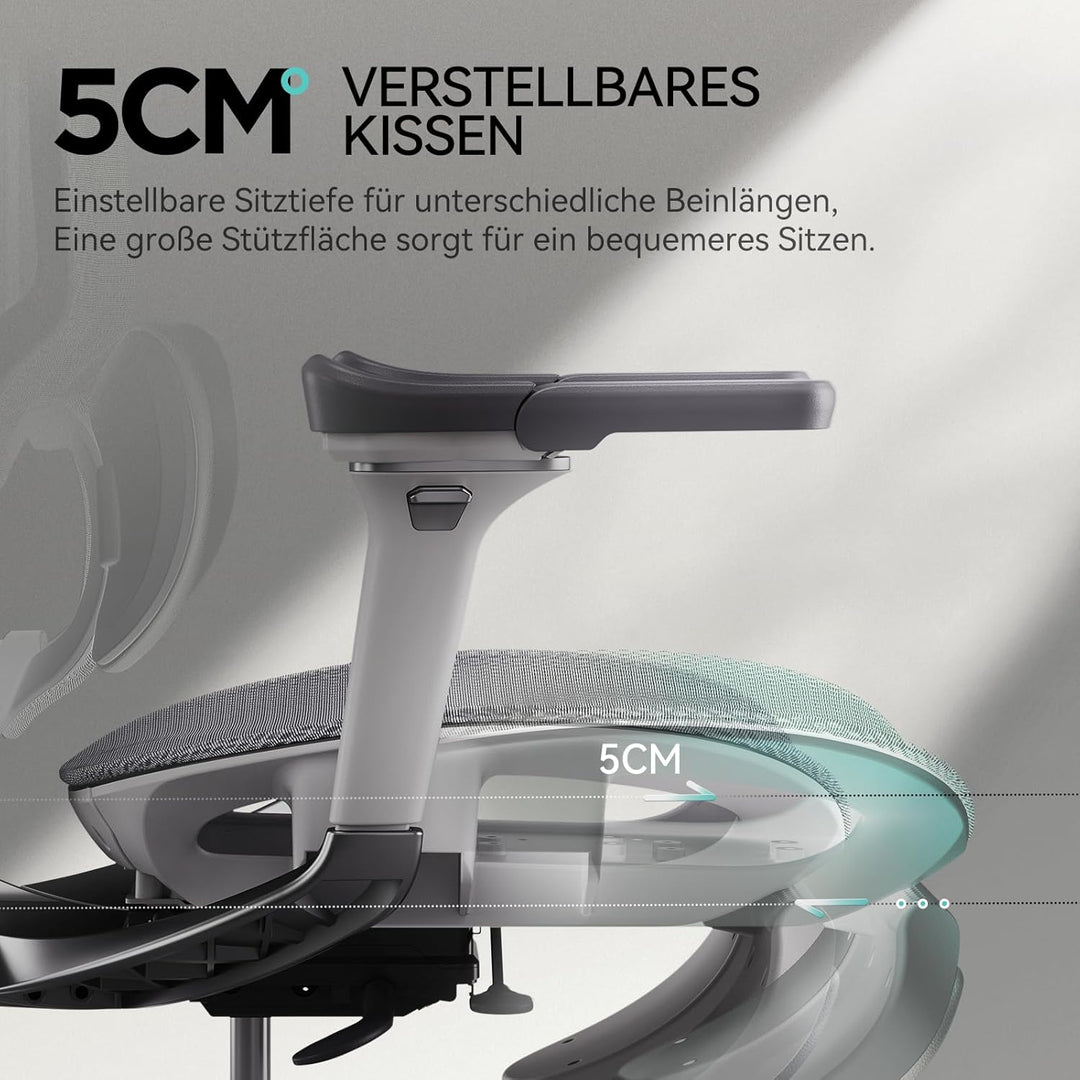Hbada Ergonomischer Bürostuhl E3 Pro • 3-Zonen Lendenstütze • 4D Kopfstütze • 6D Armlehnen • Fussstü