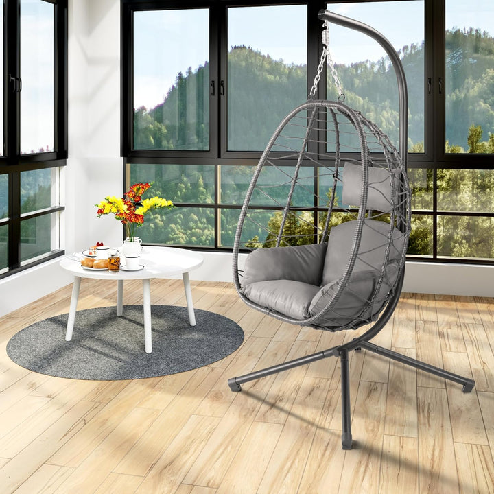 HinHocker Hängesessel mit Gestell | Anthrazit | Hängeschaukel für Indoor und Outdoor | Inkl. Kissen