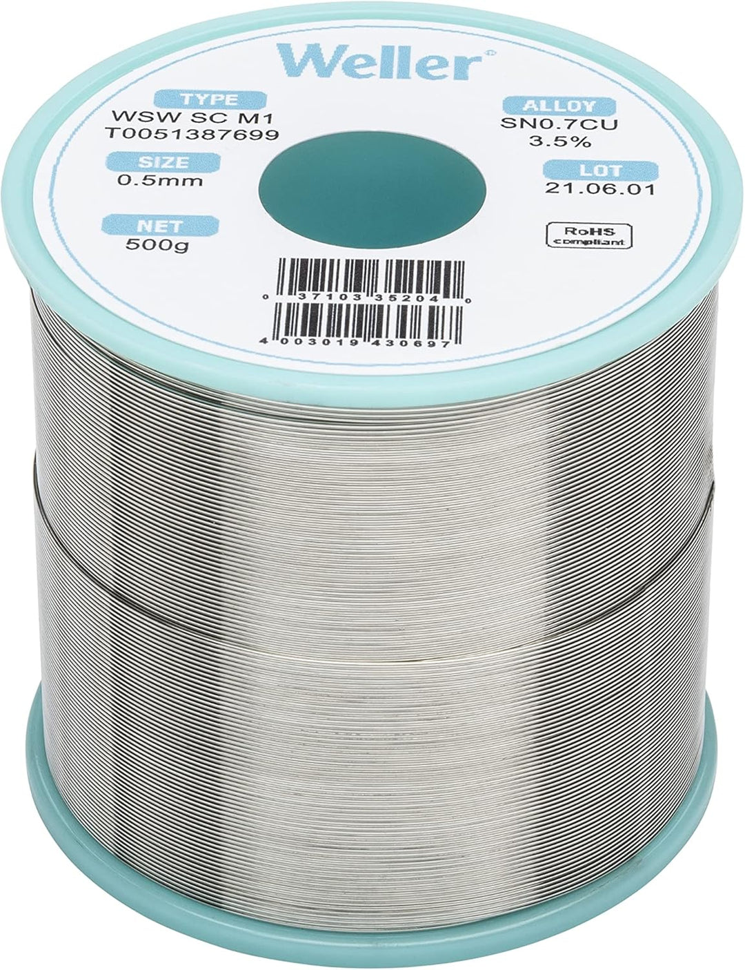 Weller WSW SC M1 (T0051387699) Bleifreier Lötdraht, Ø 0,5 mm, Legierung Sn99,3Cu0,7, Flussmittelgeha