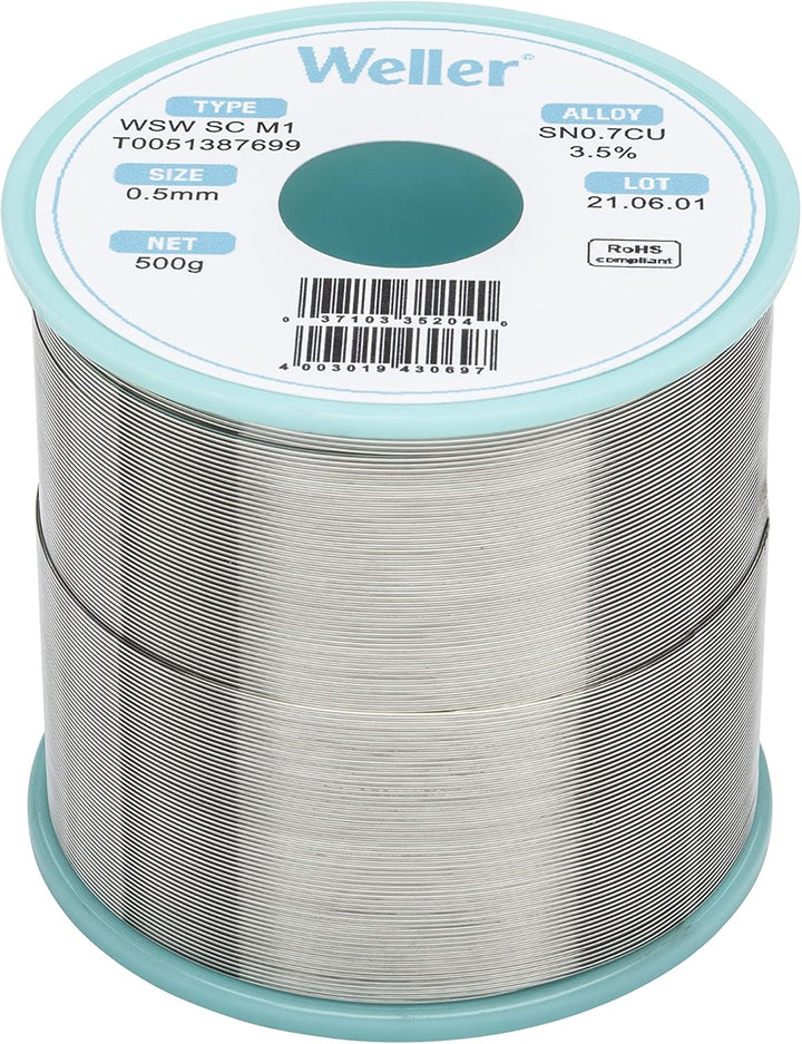 Weller WSW SC M1 (T0051387699) Bleifreier Lötdraht, Ø 0,5 mm, Legierung Sn99,3Cu0,7, Flussmittelgeha