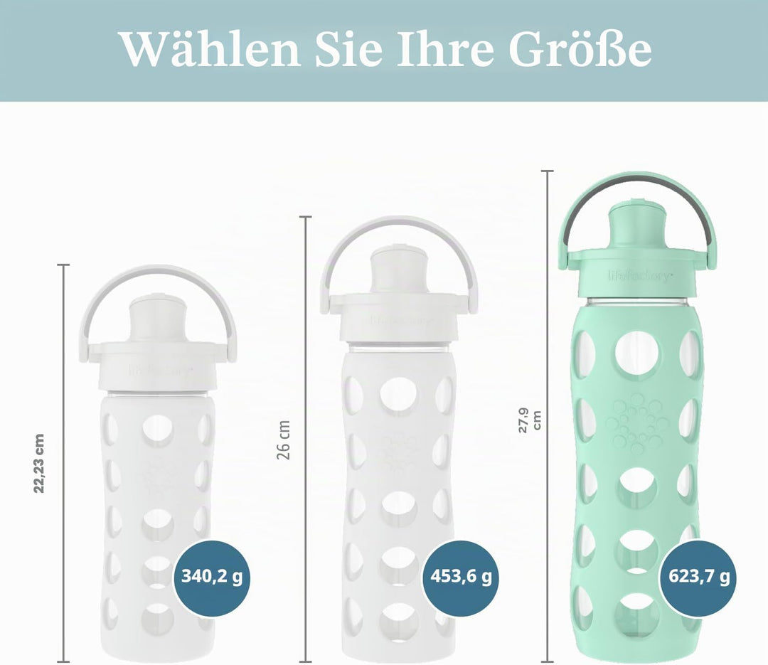 Lifefactory Active Flip Cap Glas-Wasserflasche, 625 ml, Minzgrün, 651 ml Mint