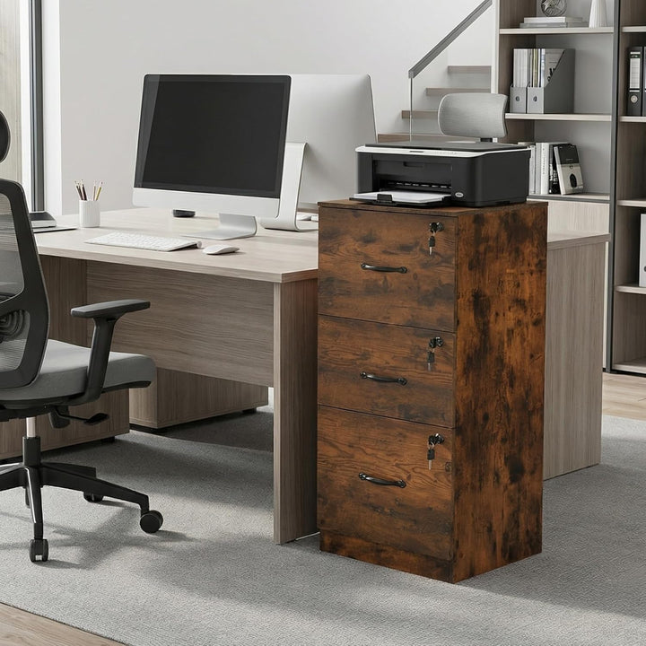 Aktenschrank Abschliessbar, Büroschrank mit 3 Schubladen, Holz Schubladenschrank Druckerschrank, Hän