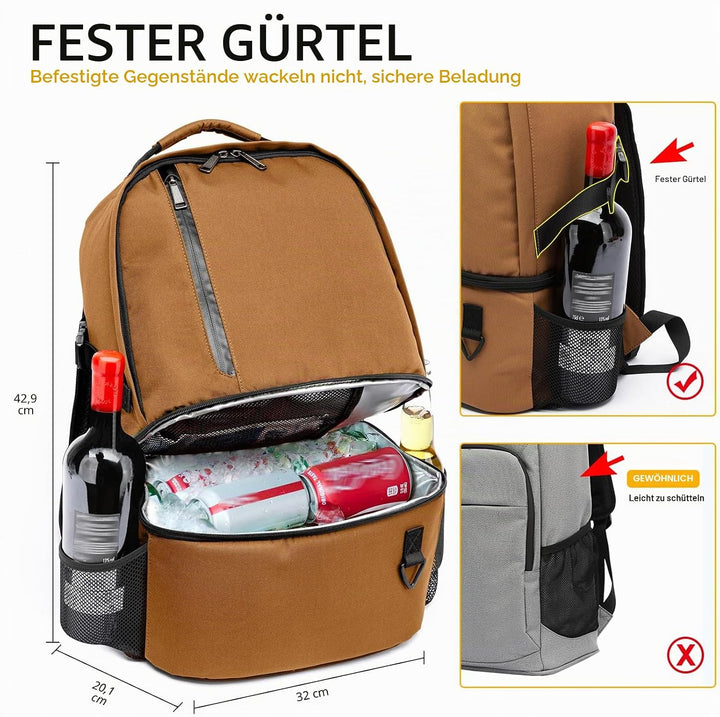 Kühlrucksack 28L Isolierter Kühltasche Picknickrucksack Doppelte Schicht Klein Thermo Rucksack für C