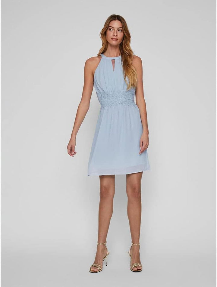 Vila Damen Vimilina Halterneck Dress/Su - Noos Kleid 44 Kentucky Blue/Detail:elastic, 44 Kentucky Bl