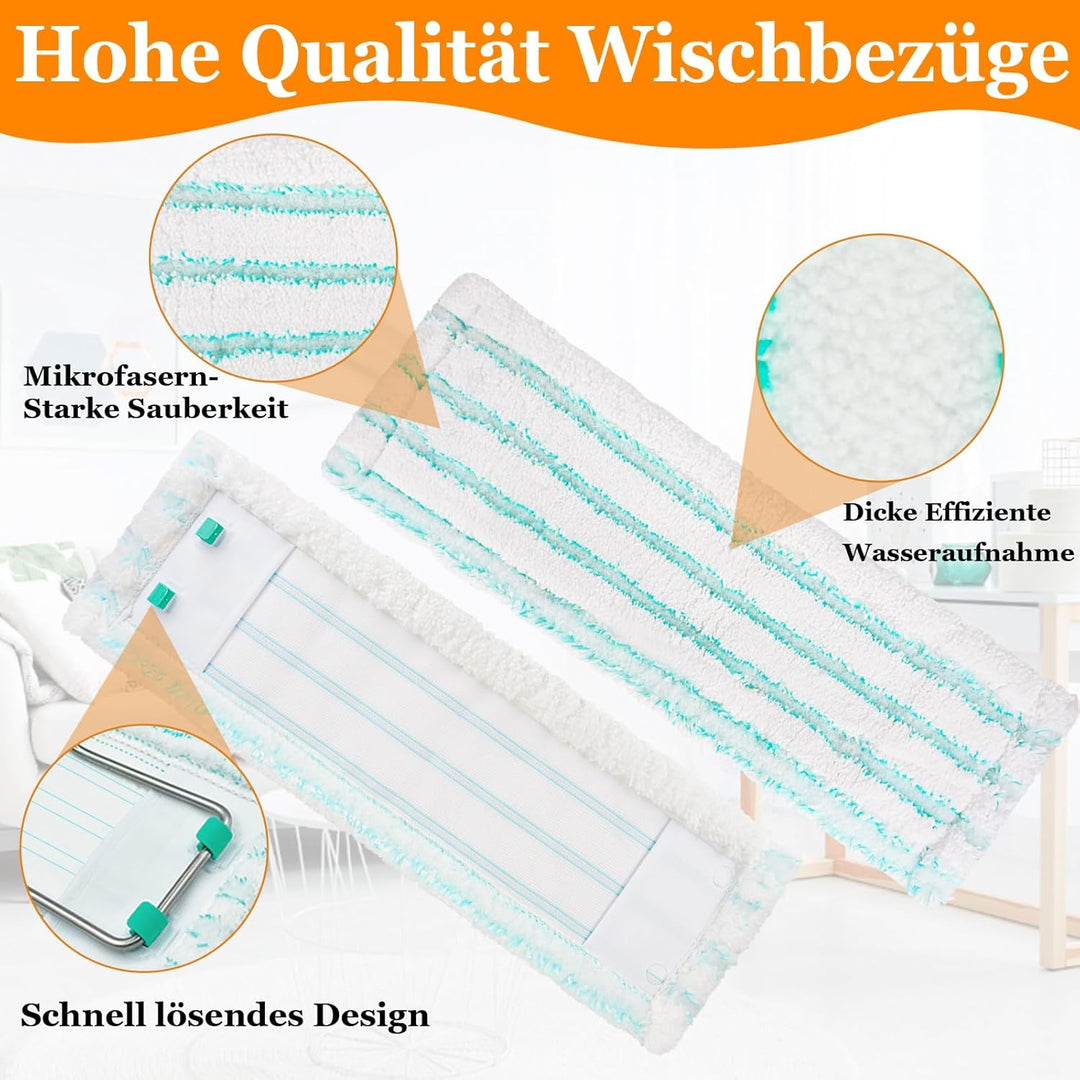 4 Ersatz-Wischbezüge für Leifheit Profi XL / Micro Duo | 2-in-1 Fasersystem | Hohe Wasseraufnahme &amp;