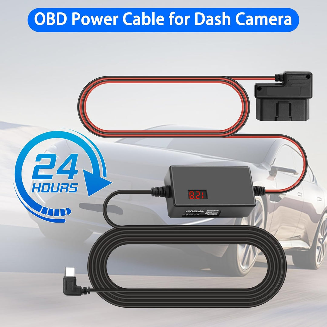 MEIRIYFA OBD OBD2 Stromkabel für Dash Kamera, OBD2 zu USB C Ladekabel mit 24-Stunden-Überwachung Typ