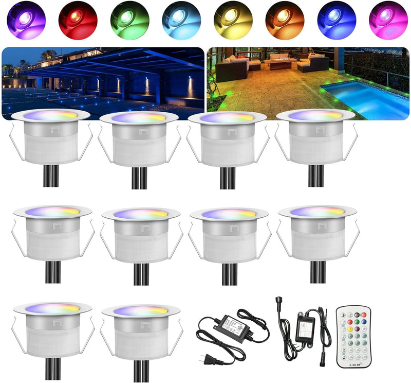 INDARUN LED Bodeneinbauleuchten Aussen RGB 10er Set, Ø31mm Terrasse Einbaustrahler, Led Terrassenbel