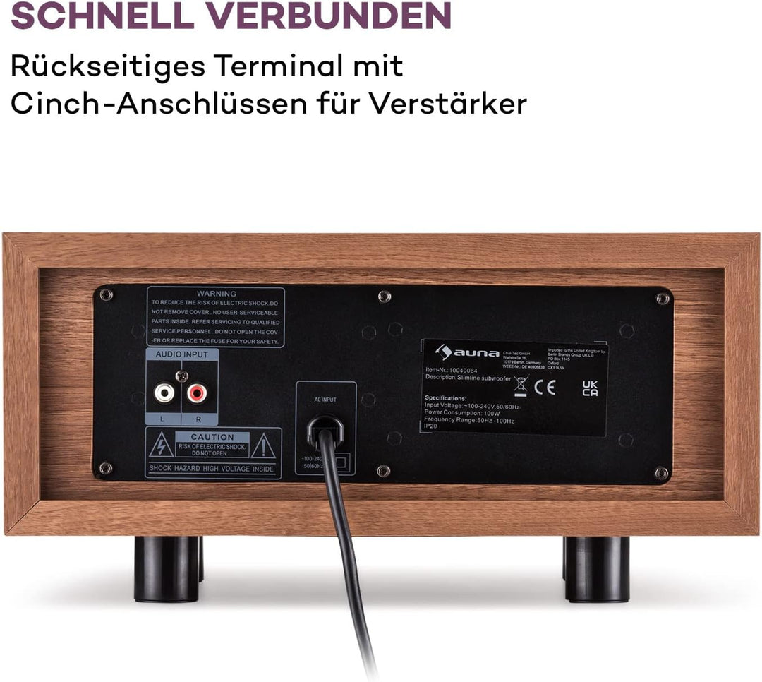 auna Two Hi-Fi Subwoofer mit Auto-Off, 80W RMS Subwoofer Passiv, HiFi-Lautsprecher Boxen für Heimkin