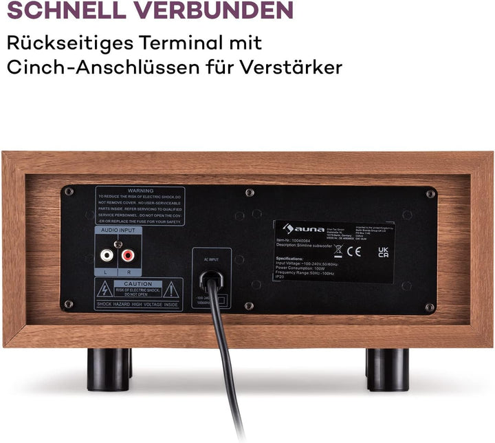 auna Two Hi-Fi Subwoofer mit Auto-Off, 80W RMS Subwoofer Passiv, HiFi-Lautsprecher Boxen für Heimkin