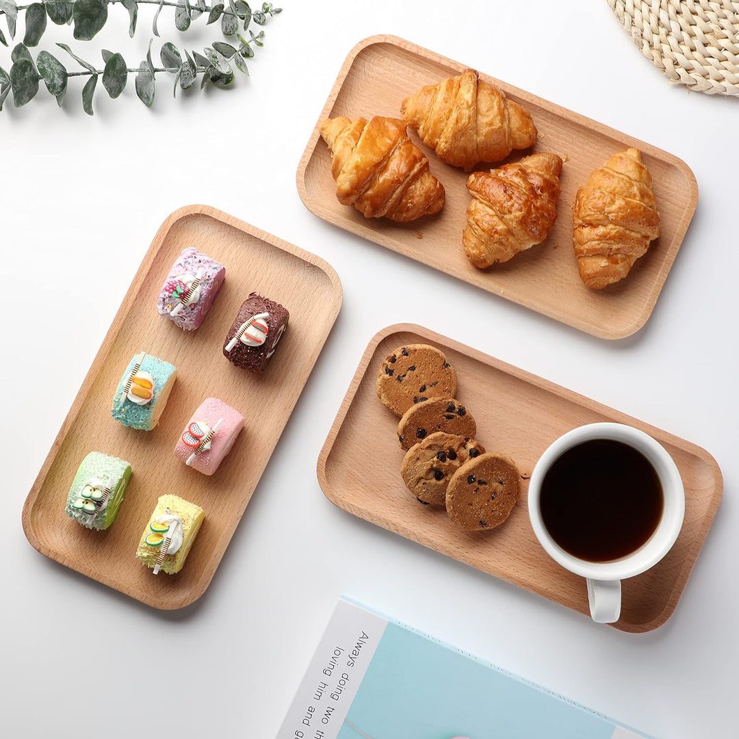 zeeooil Servierplatte aus Holz, 3 Stück, 24,8 cm, rechteckig, Serviertablett aus Holz, Charcuterie-B