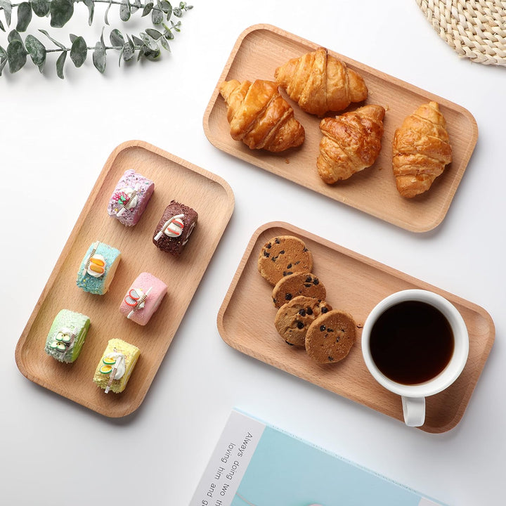 zeeooil Servierplatte aus Holz, 3 Stück, 24,8 cm, rechteckig, Serviertablett aus Holz, Charcuterie-B