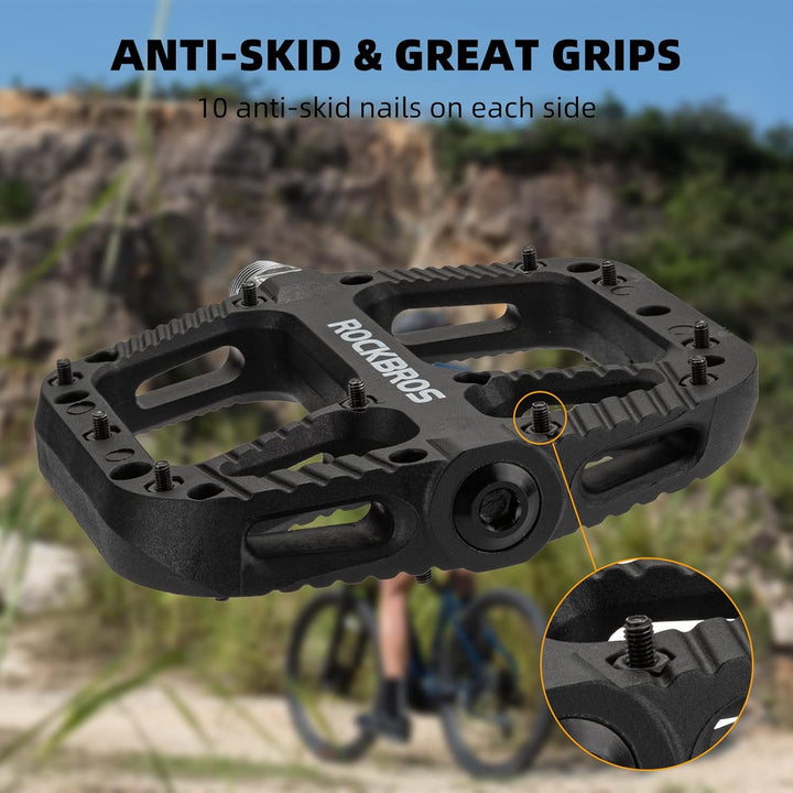 ROCKBROS Fahrradpedale Nylon Composite Flatpedale 9/16 MTB Pedale 3 Bearing rutschfest Wasserdicht A