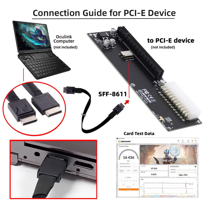 xiwai OcuLink PCI-Express SFF-8611 4i Stecker auf PCIe SFF-8611 Stecker, Datenkabel für externe eGPU
