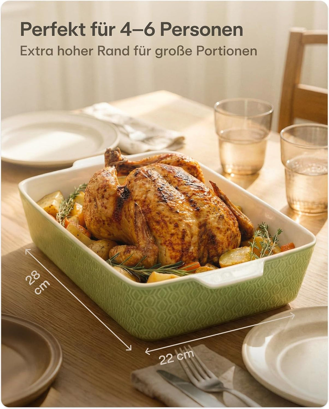 Praknu Auflaufform Gross - Lasagne Auflaufform aus Keramik - Extra Hoher Rand - Ofenform Für Tiramis