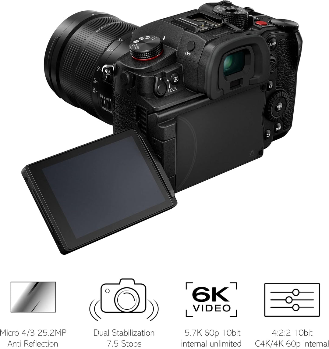 Panasonic LUMIX DC-GH6L Hybridkamera mit Objektiv Leica ES12060 (25 MP, Dual I.S, OLED-Sucher, Kälte