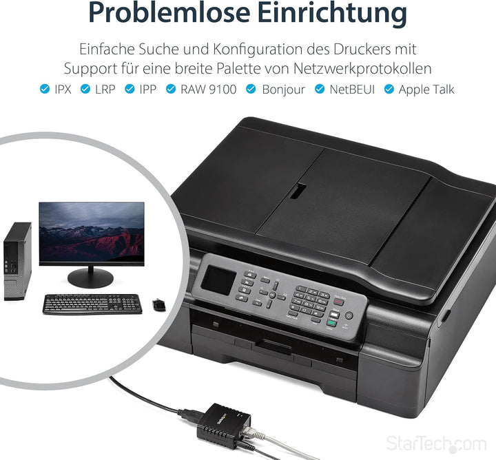 StarTech.com 10/100Mbit/s Ethernet auf USB 2.0 Netzwerk Printserver - Windows 10 - LPR - LAN USB Dru