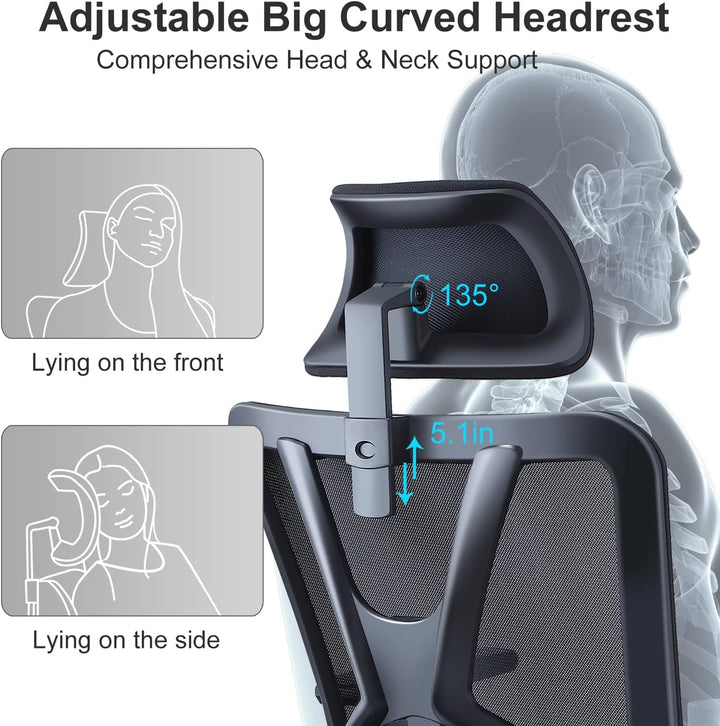 Ticova Bürostuhl Ergonomisch Schreibtischstuhl, Hoher Rücken Ergonomischer Stuhl mit Verstellbarer L