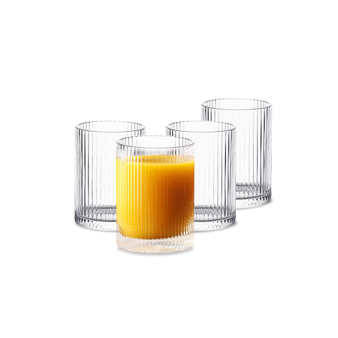 INSETLAN 280ml Geriffelte Longdrinkgläser mit Glasstrohhalm | Ideal für Whisky, Bier, Säfte | Spülma