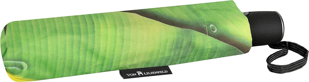 VON LILIENFELD Regenschirm Taschenschirm Bananenblatt Windfest Auf-Zu-Automatik Palme Stabil Kompakt