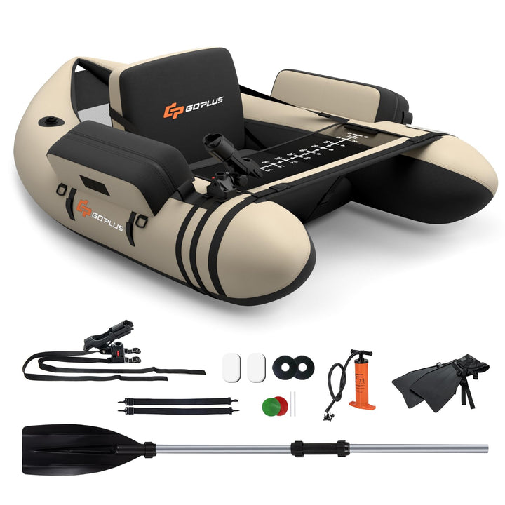 GOPLUS Bellyboot, Belly Boat bis 150 kg belastbar, aufblasbares Schlauchboot zum Angeln mit Alu Padd