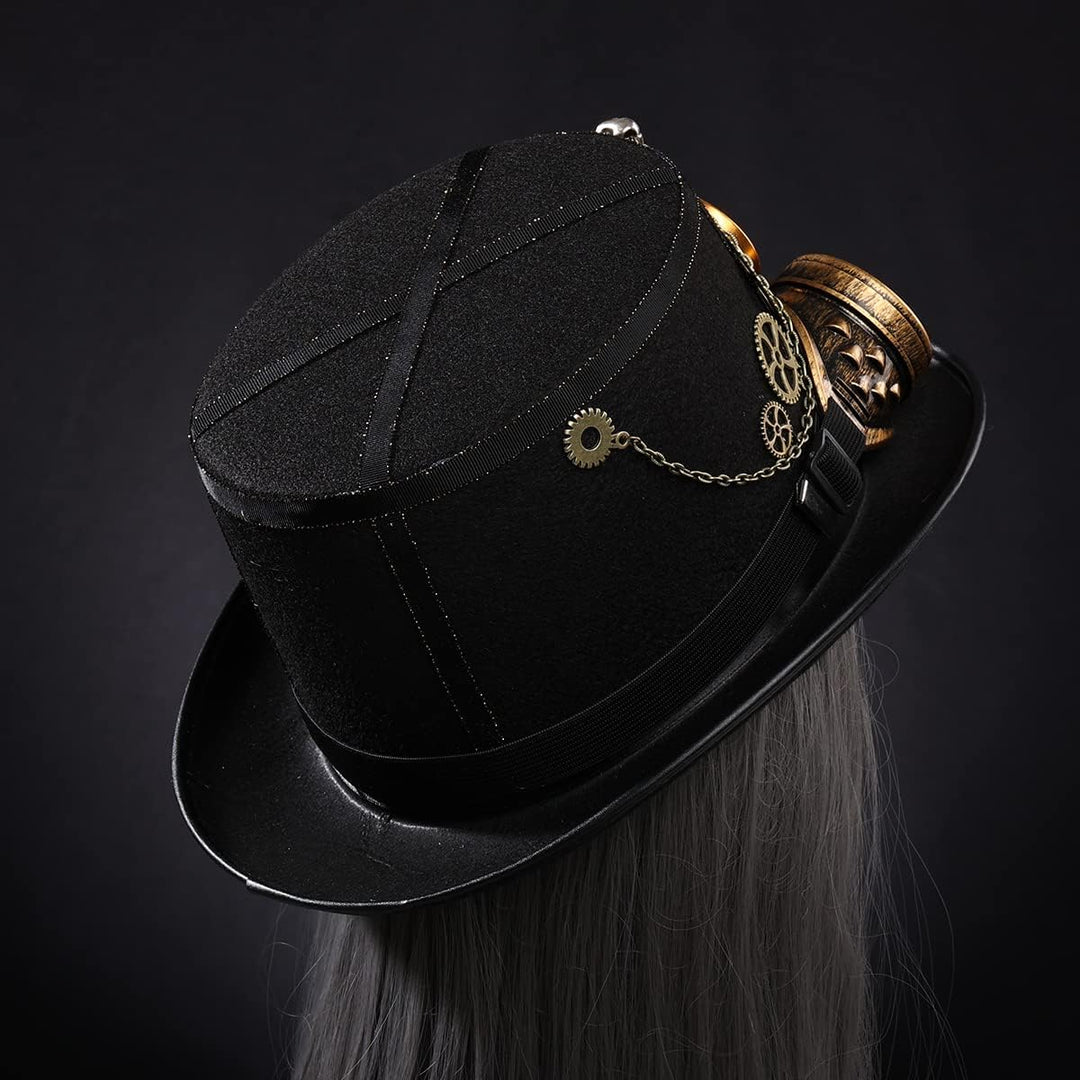 COSDREAMER Steampunk Top Hüte Goggle Gear Hut für Damen und Herren Gr. large, Schwarz Schwarz M, Sch
