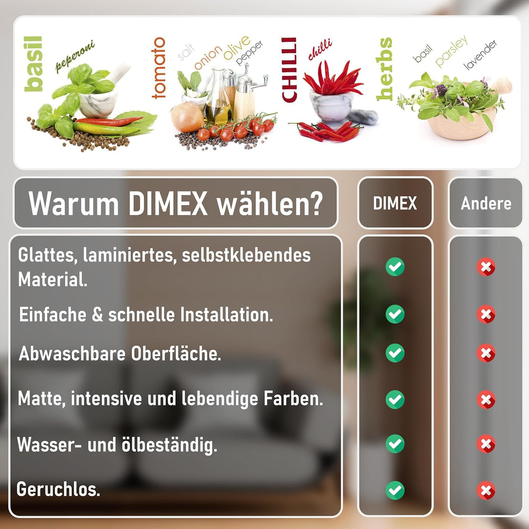Küchenrückwand Folie selbstklebend GEWÜRZ | Klebefolie - Dekofolie - Spritzschutz für Küche | Made i
