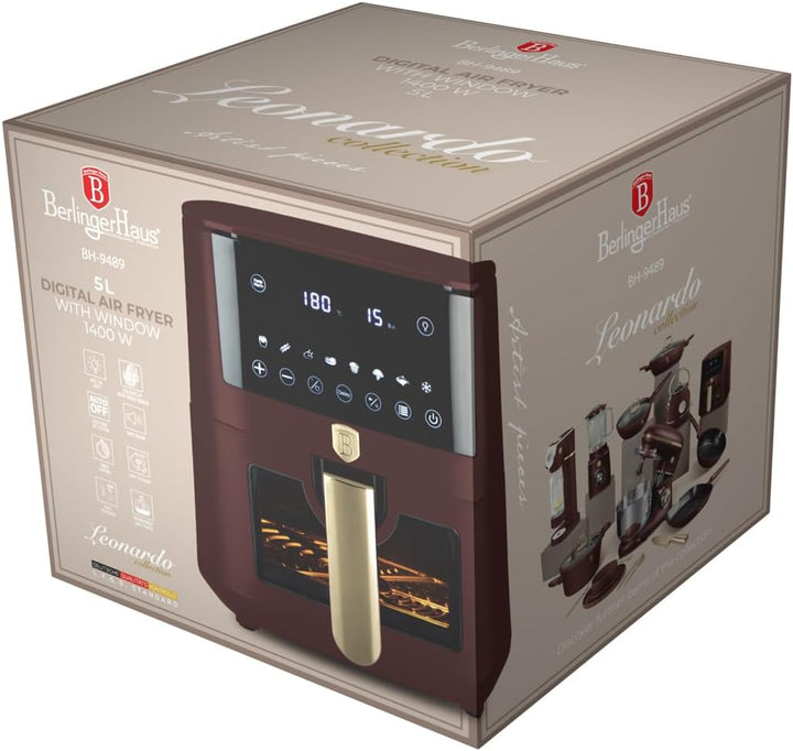 Berlinger Haus Heissluftfritteuse 5 Liter Leonardo Collection – Sichtfenster – 8 Programme – Fettfre