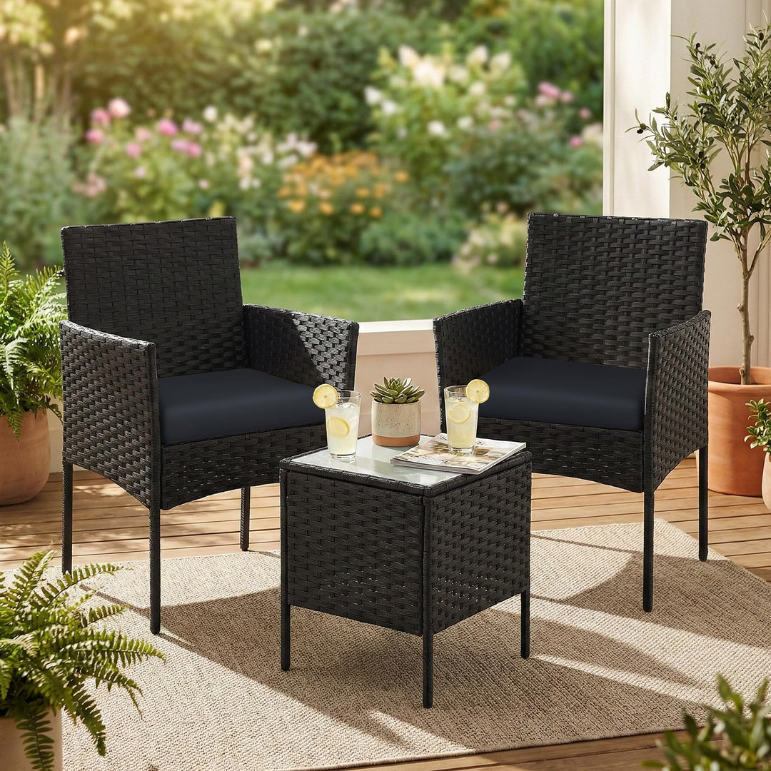 SONGMICS Balkonmöbel, Gartenmöbel-Set, aus PE-Polyrattan, Lounge-Set, Tisch und 2 Stühle, Terrassenm