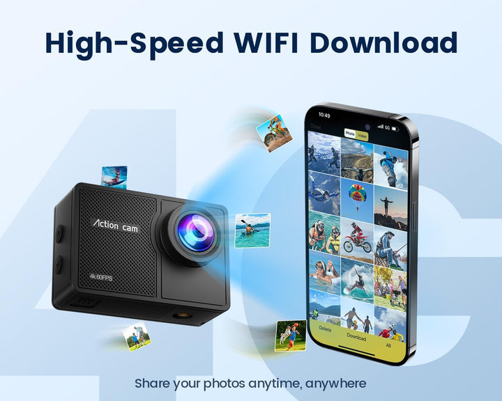 Camlance Action Cam Wasserdicht 4K60FPS mit 64GB Karte,131FT Unterwasserkamera 8X Zoom,WiFi Helmkame