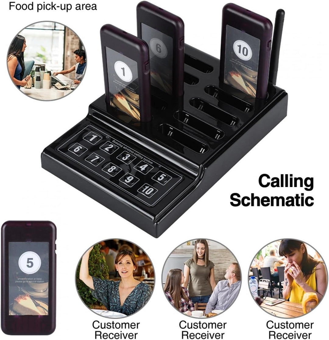Drahtloses Pager-System für Restaurants, Warteschlangen-Anrufsystem, 10-Kanal-Anruftastatur 10 Pager
