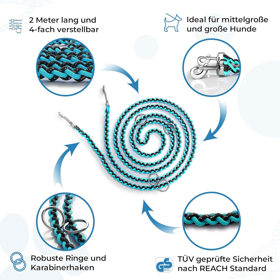 Testnote: Sehr gut - Hundeleine reflektierend I 2m, verstellbar, wetterfest & reissfest bis 250 kg I