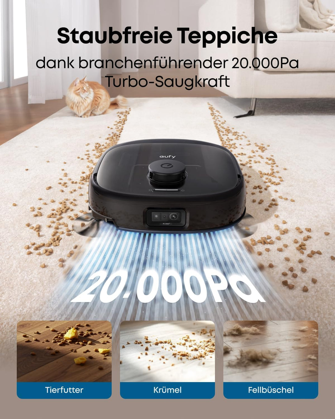 eufy Omni E25 HydroJet Saugroboter mit Wischfunktion, 20.000Pa Turbo-Saugkraft, DuroSpiral Entwirrbü