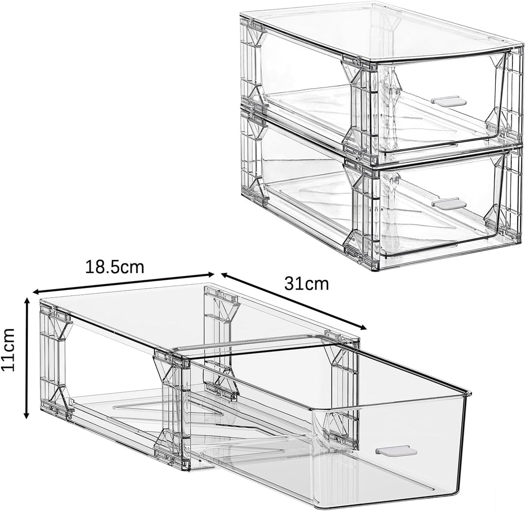 6er Set Transparente Aufbewahrungsboxen im Schubladenstil - Stapelbarer Medikamenten Organizer 31x18