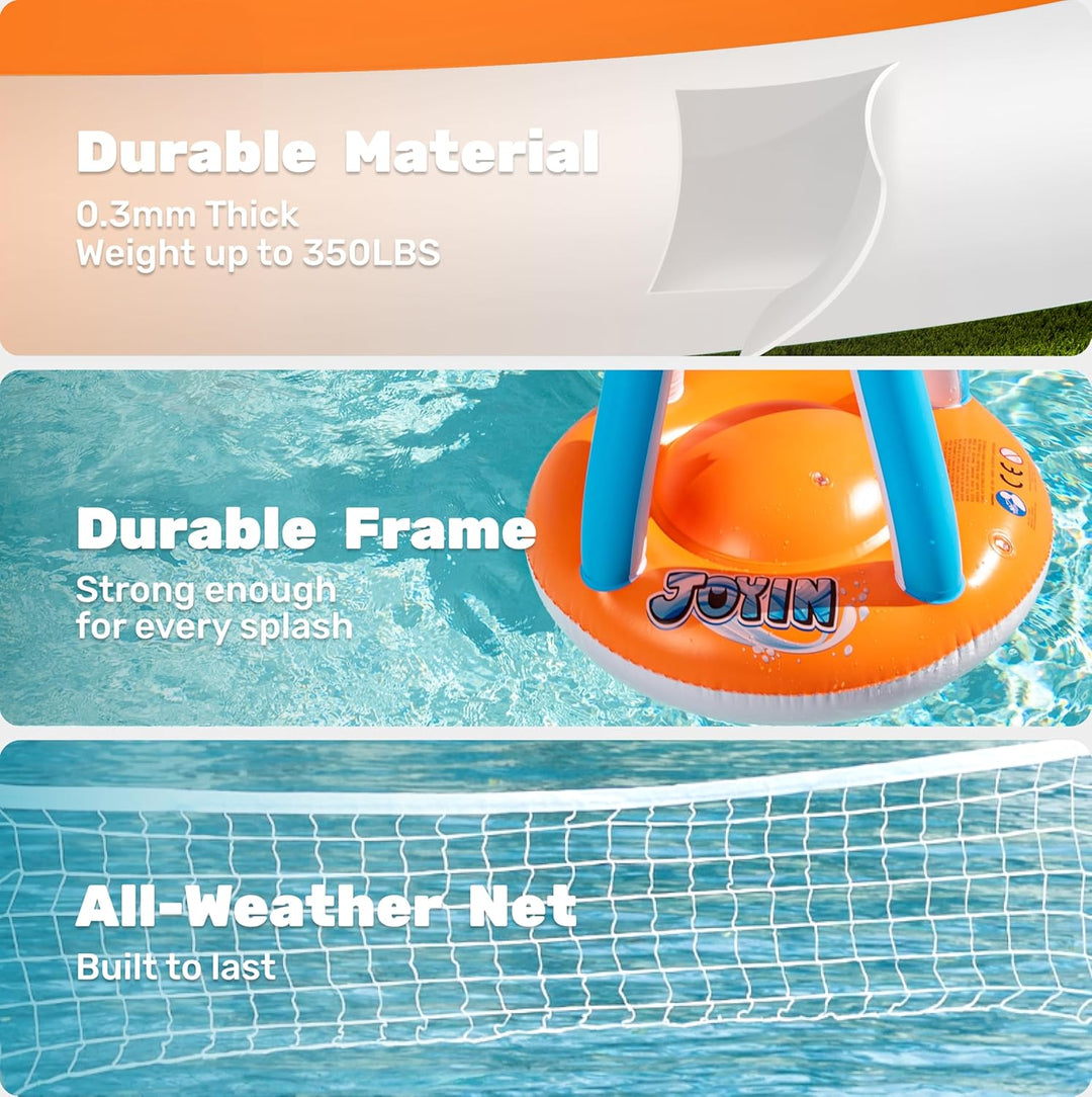 JOYIN Aufblasbare Pool Float Set, Volleyballnetz & Basketballkörbe & Bälle für Kinder und Erwachsene