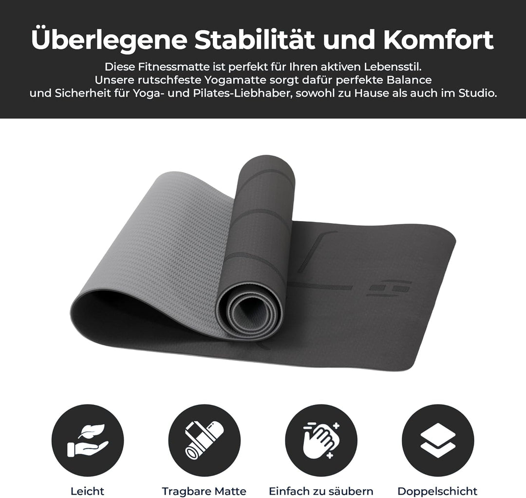 Habib Yogamatte Set mit Yogablöcken – Rutschfeste gepolsterte Fitnessmatte inkl. Tragetasche mit Sch