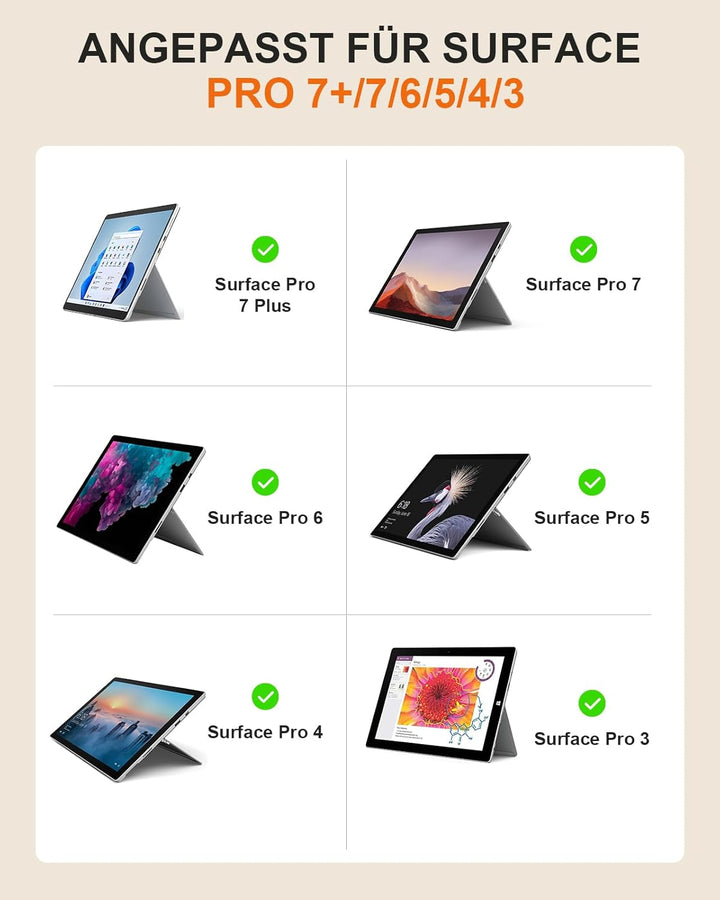MoKo Touchpad Tastatur für Microsoft Surface Pro 7+/7/6/5/4/3, QWERTZ Layout Kabellose Bluetooth Typ