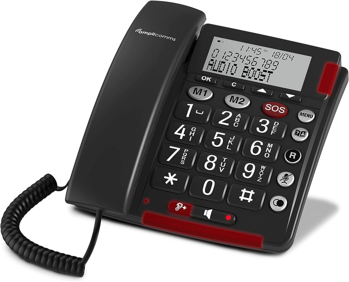 Amplicomms BigTel 50 Alarm Plus, schnurgebundenes Grosstasten-Telefon, mit SOS Taste und Notfallarmb