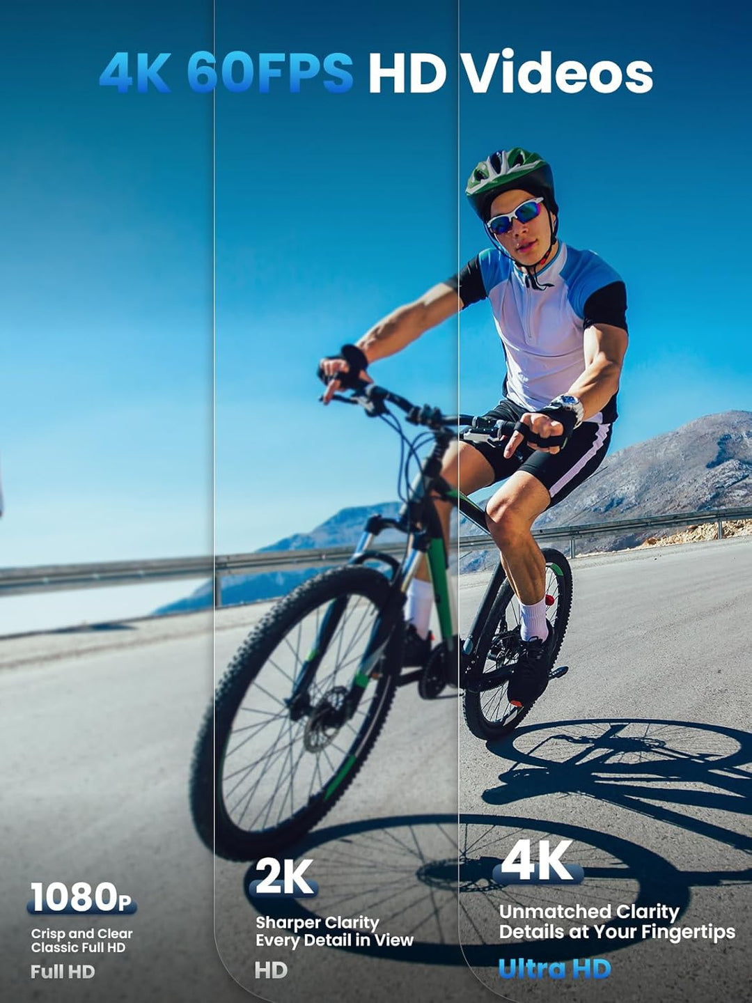 AKEEYO-710 Pro EIS Fahrradkamera, 4K28FPS 20MP WiFi Action Kamera mit IP66 Ultra HD wasserdichte Kam