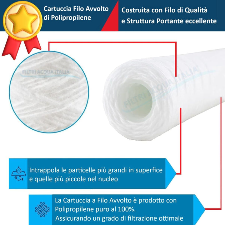 Filtri Acqua Italia Set mit 6 Filterkartuschen mit gewickeltem Draht, 10' 50 Mikron